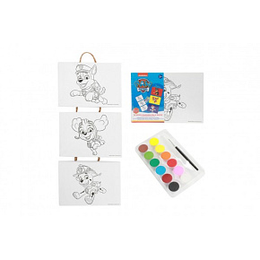 Mini plátno na  provázku 3ks 18x13cm Paw Patrol/Tlapková patrola se štětcem a barvami ve f