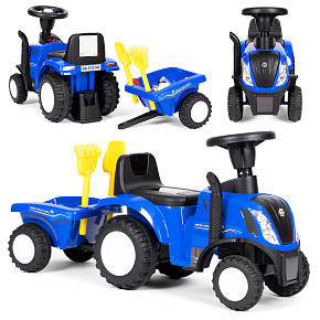 Odrážedlo traktor New Holland s přívěsem pro děti interaktivní volant zvuky modrý Odrážedlo traktor New Holland s přívěsem pro děti interaktivní volant zvuky modrý