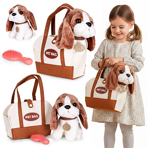 Pluszowy piesek w torebce beagle maskotka dla dziecka + szczotka do pielęgnacji Pluszowy piesek w torebce beagle maskotka dla dziecka + szczotka do pielęgnacji