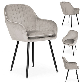 Velvet upholstered modern chair for dining room and living room, light gray, ModernHome