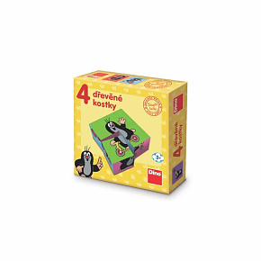 Kostky kubus Krtek dřevo 4 ks v krabičce 13x13x4cm Kostky kubus Krtek dřevo 4 ks v krabičce 13x13x4cm