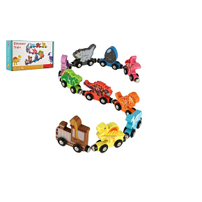 Vlak/Vláček s vagóny dinosaurus na magnety 10ks dřevo v krabičce 20x11cm