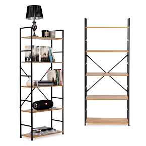 Wide modern LOFT wooden bookcase with 5 shelves ModernHome