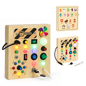 Dřevěná interaktivní manipulační tabule s LED světly ECOTOYS