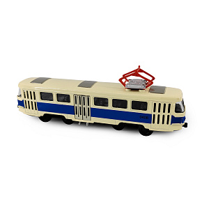 Kovová česká retro tramvaj modrá 16 cm-otevírací dveře