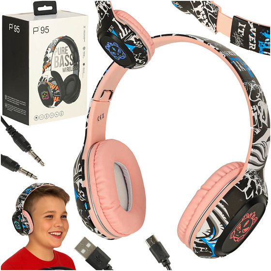 Bezdrátová sluchátka na uši Bluetooth RGB Gaming Sport 200mAh růžová