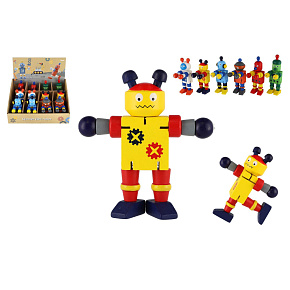 Robot dřevo 12cm 6 druhů 12ks v boxu od 18 měsíců