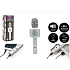 Mikrofon karaoke Bluetooth stříbrný na baterie s USB kabelem v krabici 10x28x8,5cm