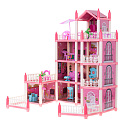 Domeček pro panenky růžová vila DIY 4 úrovně nábytek 61 cm