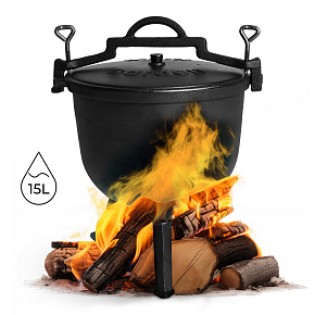 Cast iron standing cauldron 15L, hunter's pot, campfire grill, MultiGarden
