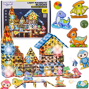 WOOPIE Magnetické Konstrukční Kostky Svítící 3D Dino Park 124 ks.