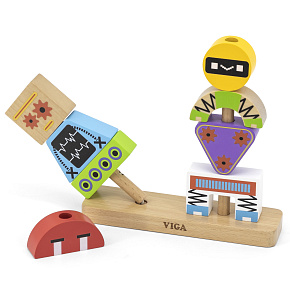 VIGA Skládačka Pyramida Roboti + Vzory 8 ks.