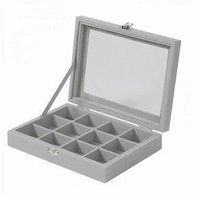 Herzberg HG-05309: Elegantní šperkovnice se skleněným víkem a 12 přihrádkami Herzberg HG-05309: Elegantní šperkovnice se skleněným víkem a 12 přihrádkami