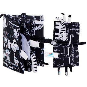 Měkká smyslová knížka ocasy safari zvířat