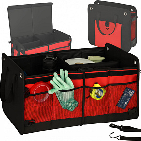 Organizér do kufru auta 56L XXL zesílený skládací s víkem černo-červený Organizér do kufru auta 56L XXL zesílený skládací s víkem černo-červený