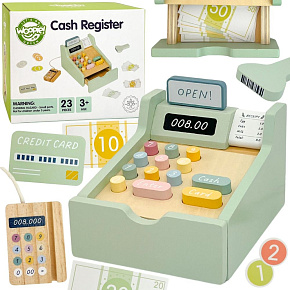 WOOPIE GREEN Dřevěná Pokladna Obchodní Edukační s Příslušenstvím 23 ks FSC