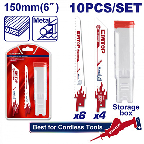 Sada 10ks pilových listů pro pilu ocasku 150mm na dřevo, kov, plast