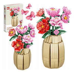 Lebula stavebnice sada 550 dílků květiny ve váze červené, růžové Lebula stavebnice sada 550 dílků květiny ve váze červené, růžové