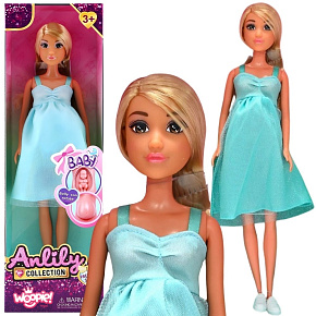 WOOPIE ROYAL Panenka Lily s Těhotenským Bříškem Miminko Modré Šaty