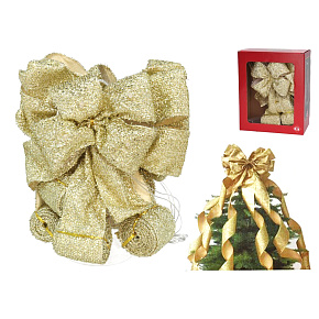 Stuhová dekorace na vánoční stromeček se špicí ve tvaru mašle - Zlatá, 2 m