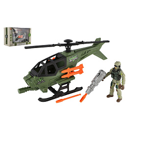 Vojenská sada helikoptéra/vrtulník+voják s doplňky plast v krabici 27x18x12cm Vojenská sada helikoptéra/vrtulník+voják s doplňky plast v krabici 27x18x12cm