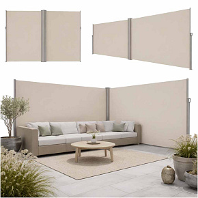 Rohová boční terasová markýza LUARO zatahovací paraván 180 x 620 cm béžová Rohová boční terasová markýza LUARO zatahovací paraván 180 x 620 cm béžová