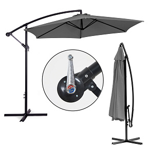 Large Garden Parasol with Cantilever Arm, Foldable 3 m, Grey, 6 Ribs MultiGarden