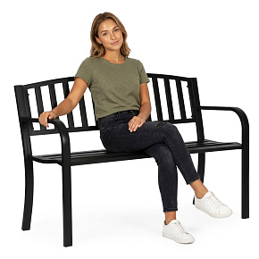 Garden bench with backrest 120×50 cm, metal, park style, black, MultiGarden Garden bench with backrest 120×50 cm, metal, park style, black, MultiGarden