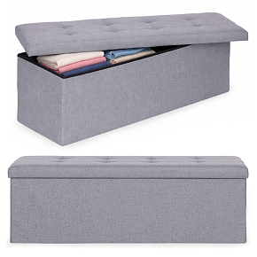 Tufted ottoman 111x38 cm with storage upholstered bench chest light grey, ModernHome