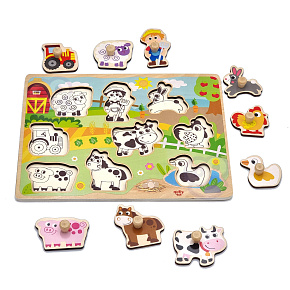 WOOPIE GREEN Drewniane Puzzle Montessori Farma z Pinezkami Do Dopasowania WOOPIE GREEN Drewniane Puzzle Montessori Farma z Pinezkami Do Dopasowania
