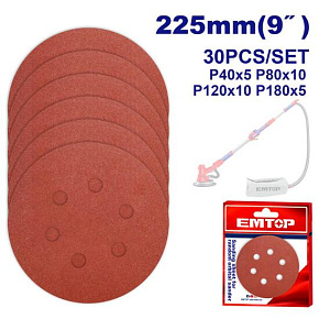 Sada 30 ks brusných disků 225mm se suchým zipem pro brusku na sádrokarton Sada 30 ks brusných disků 225mm se suchým zipem pro brusku na sádrokarton
