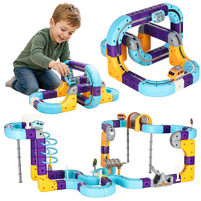 Magnetické stavební kostky závodní dráha auta 129 dílků Magnetické stavební kostky závodní dráha auta 129 dílků