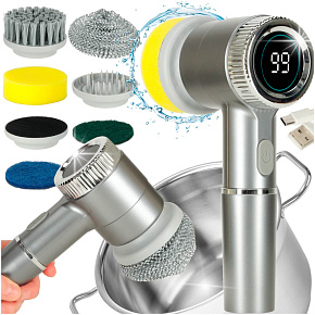 Elektrický čisticí kartáč 5v1 na čištění koupelny, podlah, spár, bazénu LED