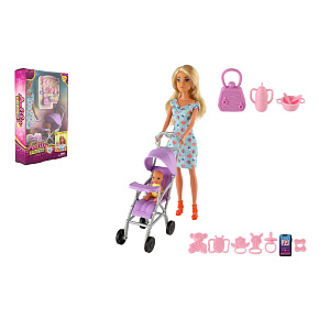 Panenka Anlily 30cm s holčičkou a kočárkem + doplňky plast v krabici 20x32x7cm