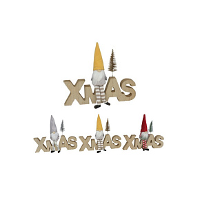 Vánoční dekorace - Mašé nápis XMAS s trpaslíkem Vánoční dekorace - Mašé nápis XMAS s trpaslíkem