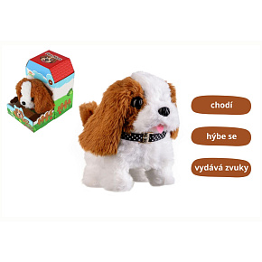Pes Max chodící štěkající plyš/plast 15 x12cm na baterie se zvukem s pohybem v krabici 13x19x18cm Pes Max chodící štěkající plyš/plast 15 x12cm na baterie se zvukem s pohybem v krabici 13x19x18cm