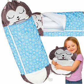Spací pytel pro děti turistický polštář 2v1 125x50cm modrý