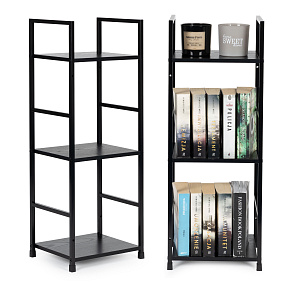 Modern wooden shelf, metal frame LOFT, 3 shelves, black ModernHome