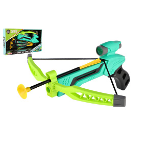 Pistole/kuše s lukem na přísavky plast 25cm + šípy 3ks v krabici 36x21x5cm