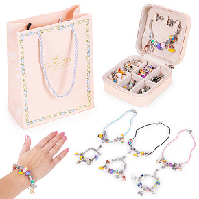 Bracelet and Necklace Making Set Charms Beads 66 Pieces + Organizer and Bag