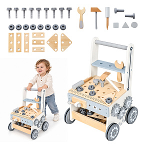 Dřevěná dílna pro děti s vozíkem na nářadí, 34 dílů ECOTOYS Dřevěná dílna pro děti s vozíkem na nářadí, 34 dílů ECOTOYS