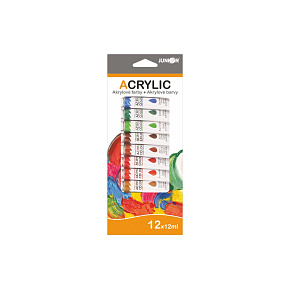 Akrylové barvy 12ml 12ks i na keramiku,sklo,kameny v krabičce 11x26cm Akrylové barvy 12ml 12ks i na keramiku,sklo,kameny v krabičce 11x26cm
