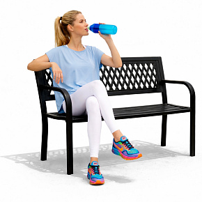 Garden bench with openwork backrest 120×50 cm, metal, park style, black, MultiGarden