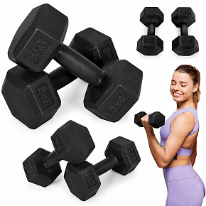 Šestihranné činky sada 2x5 kg závaží na cvičení fitness černé MOVEPRO Šestihranné činky sada 2x5 kg závaží na cvičení fitness černé MOVEPRO