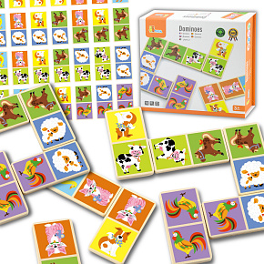 VIGA Vzdělávací Dřevěné Domino Kostky hra Farma 28 prvků Montessori VIGA Vzdělávací Dřevěné Domino Kostky hra Farma 28 prvků Montessori