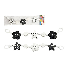 Řetěz/zábrana kytička,hvězdička kontrastní plast 45cm černobílá v sáčku 0+