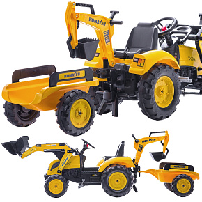 FALK Šlapací traktor Komatsu Bagr-nakladač s přívěsem 3-7 let FALK Šlapací traktor Komatsu Bagr-nakladač s přívěsem 3-7 let