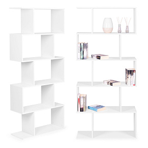 Modern checkered shelf for the living room with 5 shelves for books white