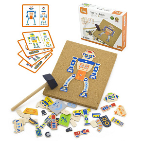 VIGA Dřevěná Přibíječka Roboti 45 prvků Montessori