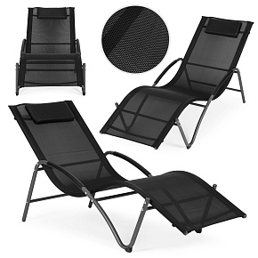 Garden lounger, reclining chair with headrest, steel frame, black, MultiGarden